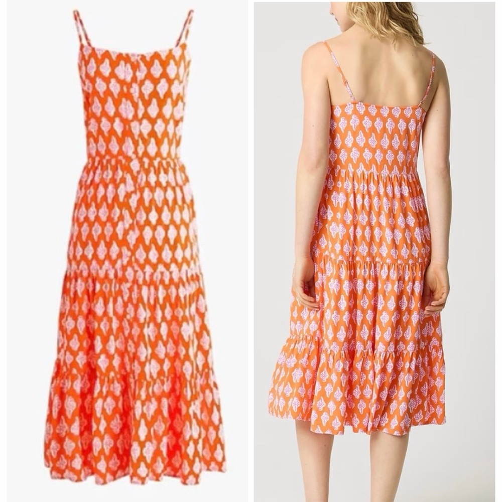 NEW J.CREW Strappy Tiered Midi Dress Orange Cream sz 8